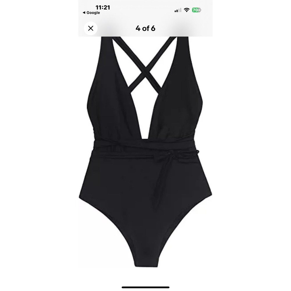 Black Crisscross One-Piece Swimsuit with Waist Tie